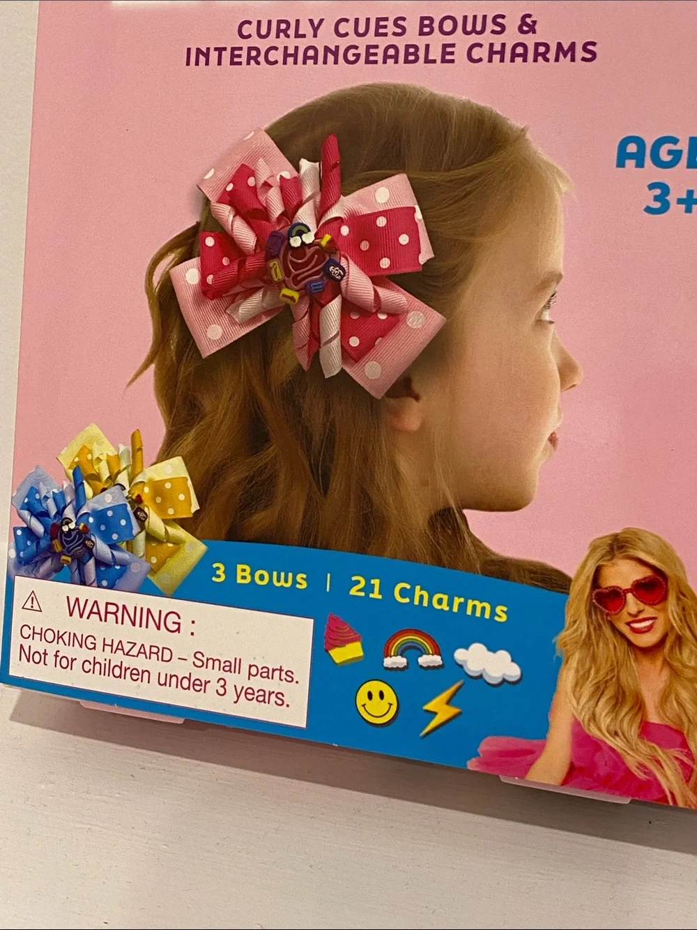 NEW IN BOX Zam Glam Pink Curly Cues Bows with Interchangeable Charms